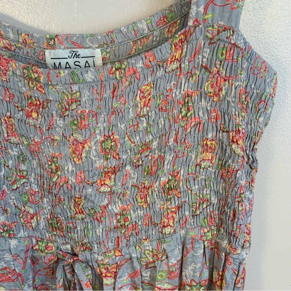 The Masai Clothing Co Smocked Pocket Front Floral Drawstring Midi Sun Dress - Picture 12 of 12